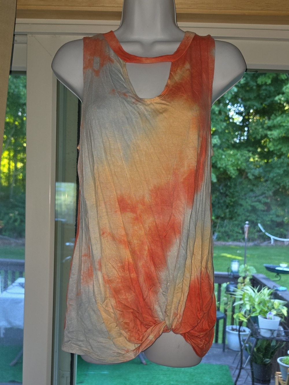 white birch Orange and Yellow Tie-Dye Keyhole Tank